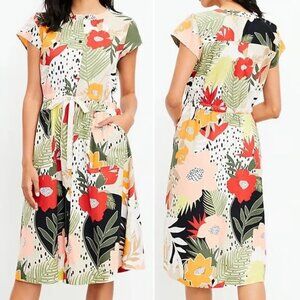 LOFT Tropical Midi Utility Pocket Shirtdress, Sz 6, Abstract Floral